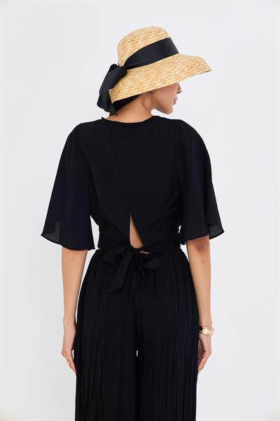 V Yaka Sırt Dekolteli Bluz