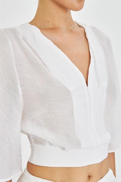 V Yaka Sırt Dekolteli Bluz