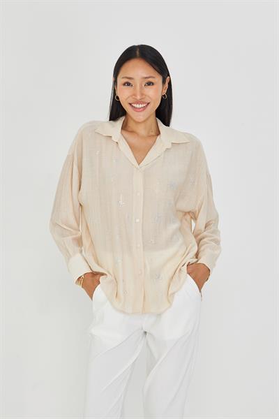 Taşlı Çizgili Rayon Gömlek