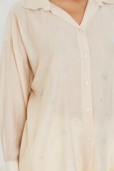 Taşlı Çizgili Rayon Gömlek