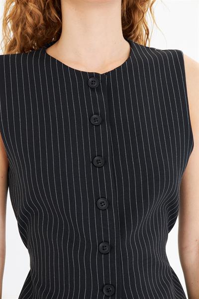 Yanı Kemerli Çizgili Poliviskon Yelek 