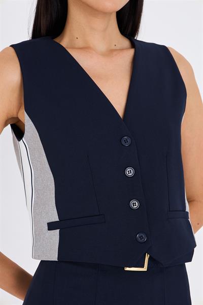 Yanları Şeritli Garnili Yelek 