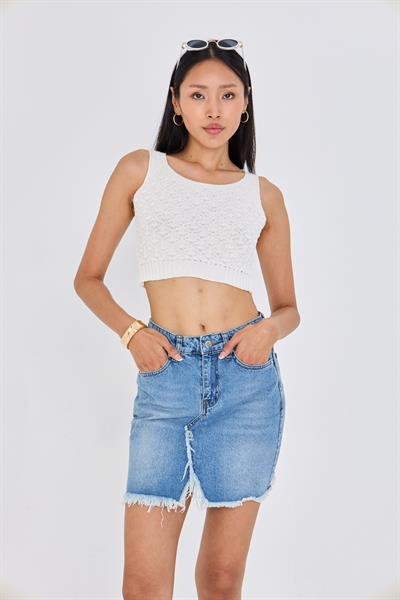 Yırtmaçlı Mini Denim Etek