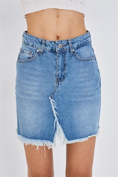 Yırtmaçlı Mini Denim Etek