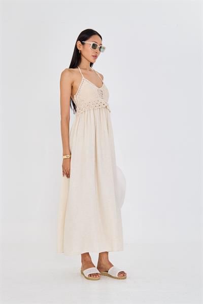 Yırtmaçlı Pamuklu Sırt Dekolteli Elbise