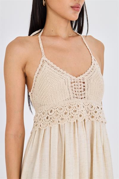 Yırtmaçlı Pamuklu Sırt Dekolteli Elbise