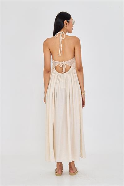 Yırtmaçlı Pamuklu Sırt Dekolteli Elbise