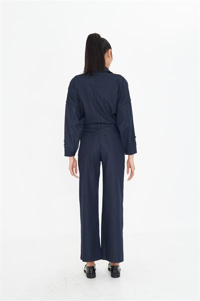 Yüksek Bel Taşlı Denim Pantolon