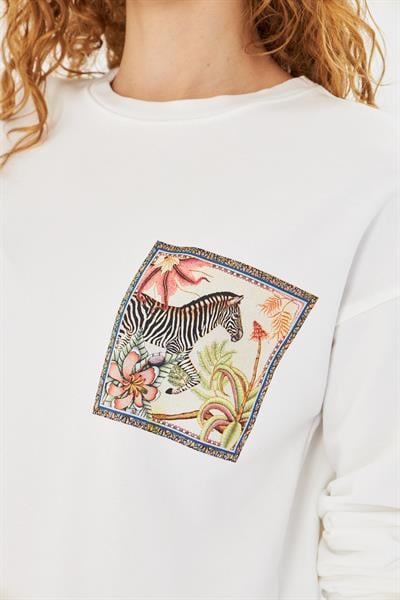 Zebra Baskılı İki İplik Sweatshirt 
