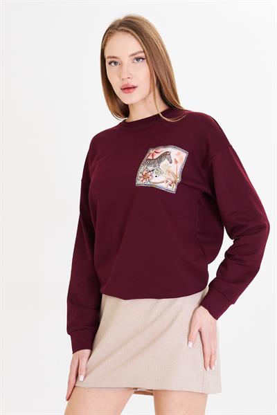 Zebra Baskılı İki İplik Sweatshirt 