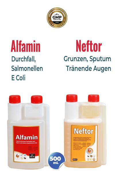 Geflügel 2er-Set 500ml Neftor Keuchhusten 500ml Alfamin Durchfall 