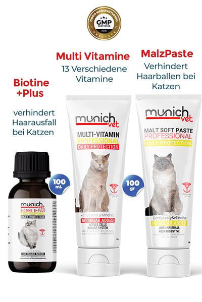 Katzenset mit 3 Biotin-Plus-Tropfen Multi-Vitamin-Malzpaste