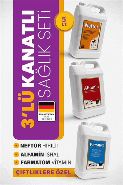 Munich Vet 3lü Kanatlı Seti 5 Lİtre Neftor Hırıltı Alfamin İshal Farmatom Vitamin