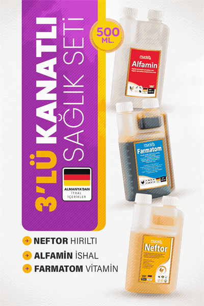 Munich Vet 3lü Kanatlı Seti 500 ml Neftor Hırıltı Alfamin İshal Farmatom Vitamin