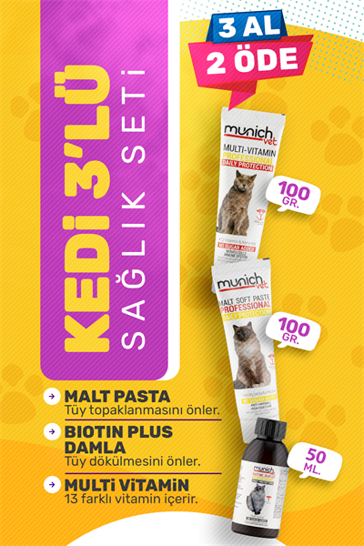 Munich Vet 3lü Kedi Seti Biotine Plus Damla Multi Vitamin Malt Paste