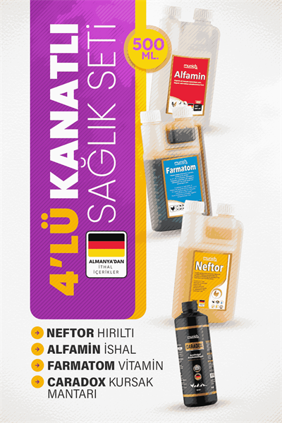 Munich Vet 4lü Kanatlı Set 500 ml Caradox Kursak Mantarı Neftor Hırıltı Alfamin İshal Farmatom Vitamin