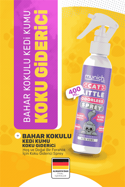 Munich Vet Doğal Bahar Kokulu Kedi Kumu Koku Giderici Sprey 400 ml