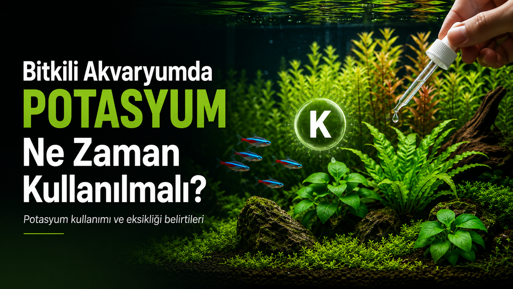 Bitkili akvaryumda sağlıklı bitki gelişimi için potasyum kullanımı