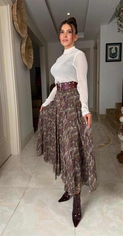 Desenli Midi Etek