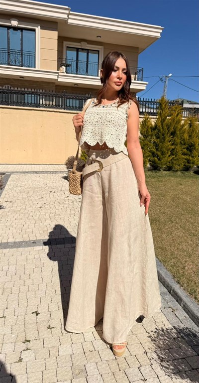 İthal Lastikli Ham Keten Pantolon