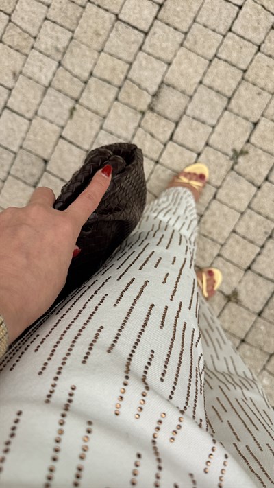 Likralı Taşlı Kahve Denim