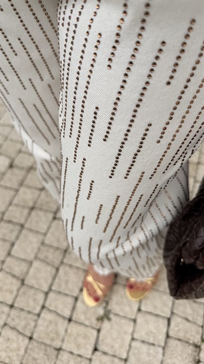 Likralı Taşlı Kahve Denim