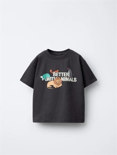 Unisex Çocuk Animals Baskılı Tişört Pamuk Günlük Tshirt 2-7 Yaş
