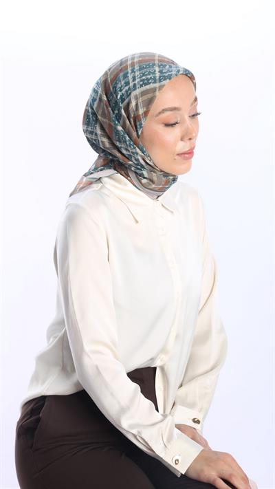 AMORA DESEN EŞARP PETROL MAVİ-5