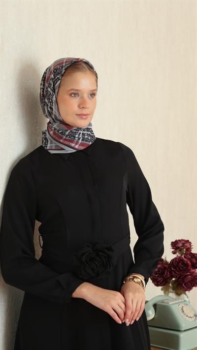 AMORA DESEN EŞARP SİYAH KIRMIZI-2