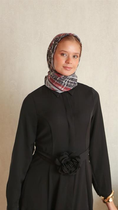 AMORA DESEN EŞARP SİYAH KIRMIZI-2