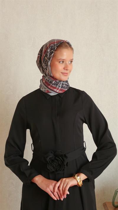 AMORA DESEN EŞARP SİYAH KIRMIZI-2