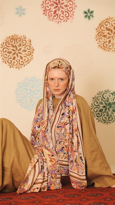 ARVEN DESEN ŞAL LİLA KAHVE-2