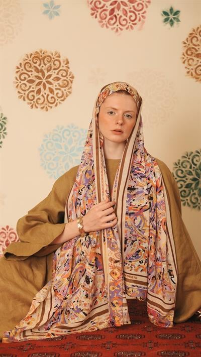 ARVEN DESEN ŞAL LİLA KAHVE-2