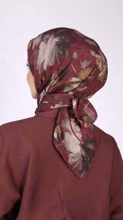 CARNATION FLOWER DESEN EŞARP BORDO