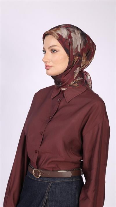 CARNATION FLOWER DESEN EŞARP BORDO