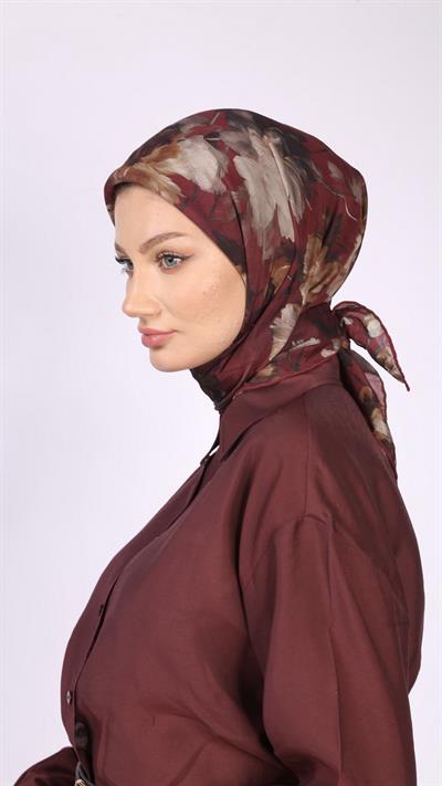 CARNATION FLOWER DESEN EŞARP BORDO