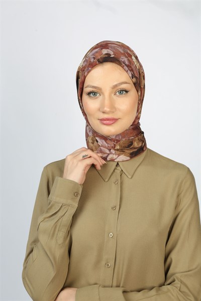 EARTHY FLORAL EŞARP KAHVE