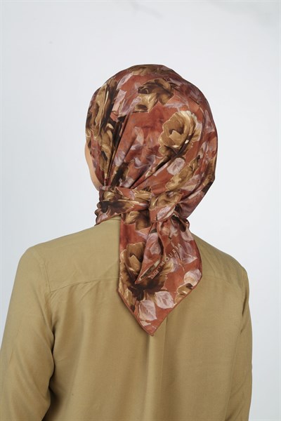 EARTHY FLORAL EŞARP KAHVE