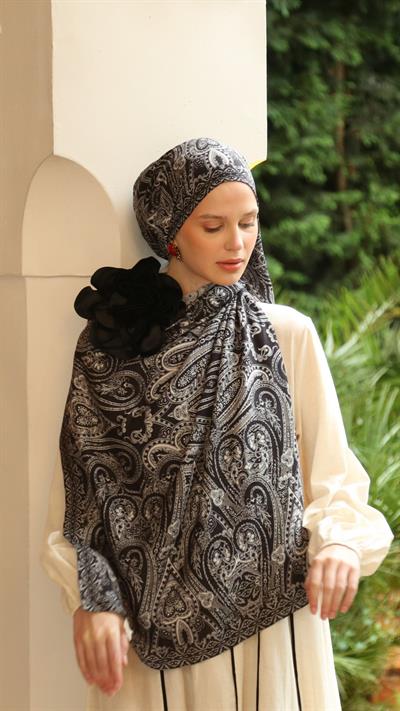 ELARİS DESEN ŞAL SİYAH-4