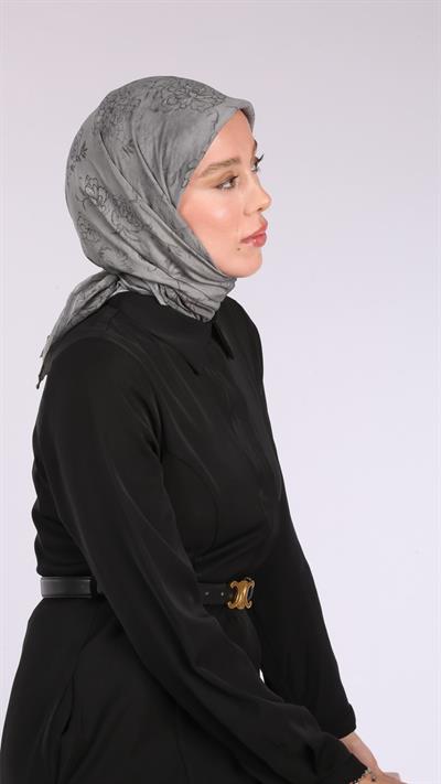 FLEUR DESEN EŞARP GRİ-7