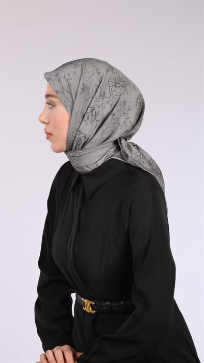 FLEUR DESEN EŞARP GRİ-7