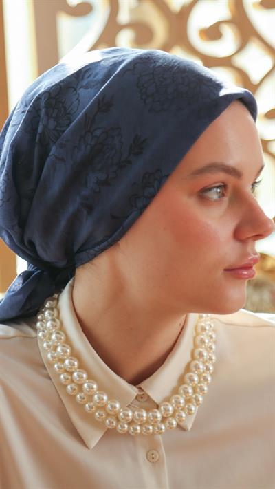 FLEUR DESEN EŞARP LACİVERT-1