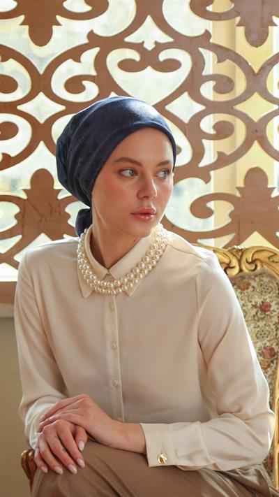 FLEUR DESEN EŞARP LACİVERT-1