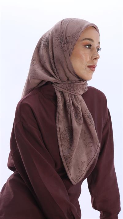 FLEUR DESEN EŞARP SÜTLÜ KAHVE-9