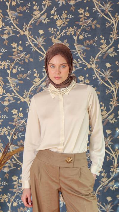 FLEUR DESEN EŞARP VİZON-4