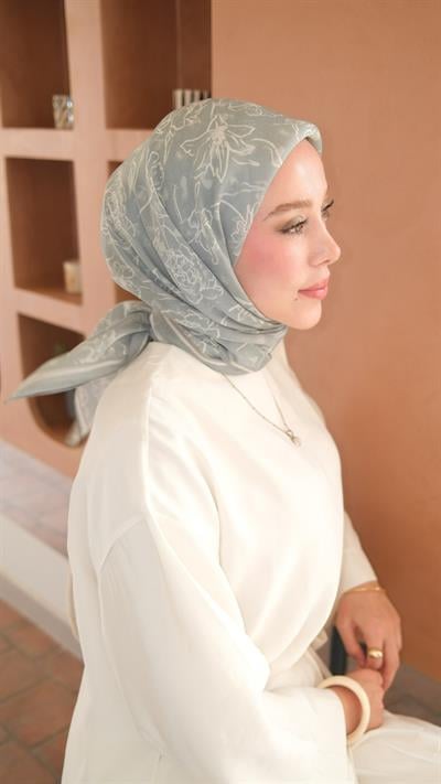 FLORA DESEN EŞARP MAVİ-2