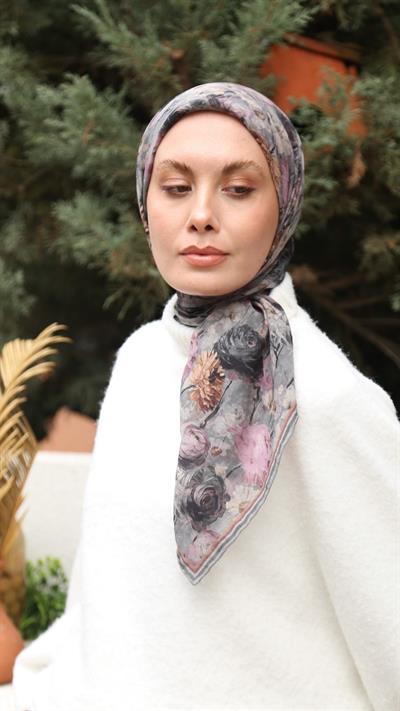 FLOWER DESEN EŞARP GRİ
