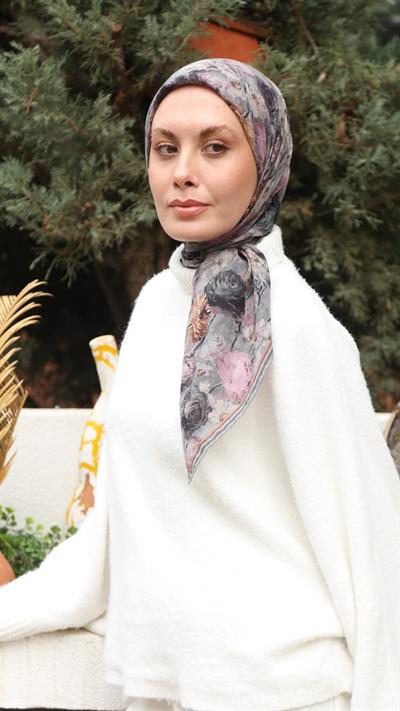FLOWER DESEN EŞARP GRİ