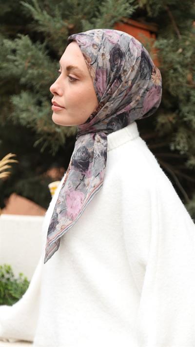 FLOWER DESEN EŞARP GRİ