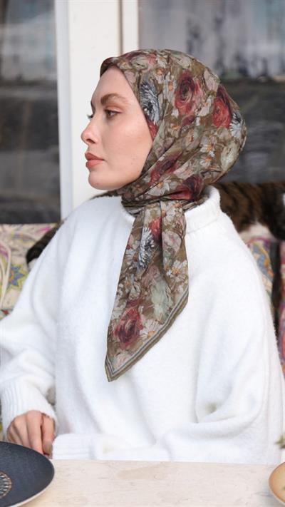 FLOWER DESEN EŞARP HAKİ YEŞİL